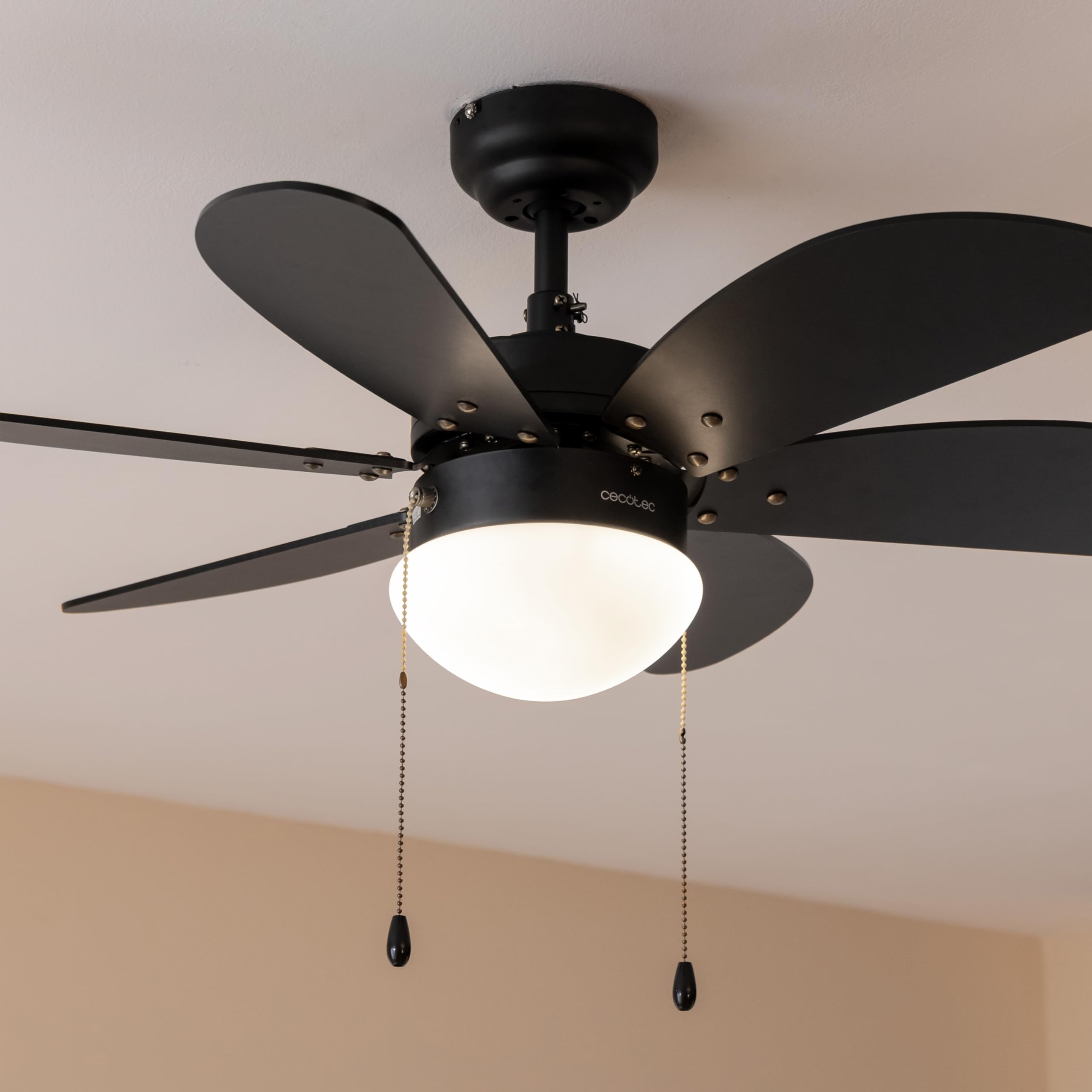Cecotec - Ventilateur de Plafond avec Lumière EnergySilence Aero 3600 Vision Full Black - 50 W, Diamètre 91 cm, Ampoule non Incluse, 3 vitesses, 6 Pales, Mode Été/Hiver, Design Élégant