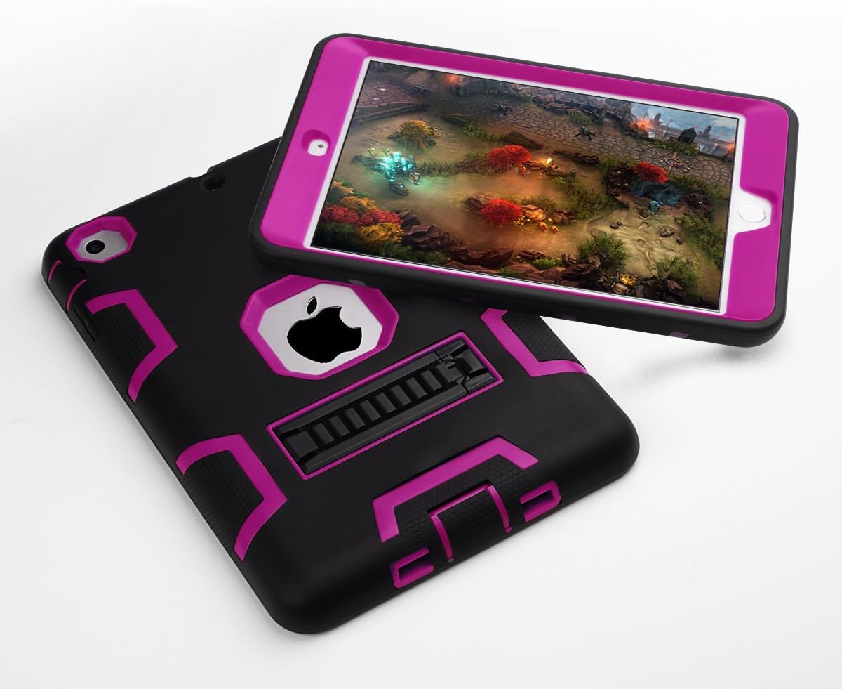 iPad Mini Case,iPad Mini 2 Case,iPad Mini 3 Case,iPad Mini Retina Case,BENTOBEN[ Kickstand Feature],Shock-Absorption/High Impact Resistant Hybrid Three Layer Protective Case Cover(Black+Rose)