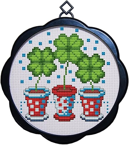 Awesocrafts Kits de punto de cruz, trébol de cuatro hojas, patrones estampados de 11 quilates, fácil punto de cruz, suministros de costura para