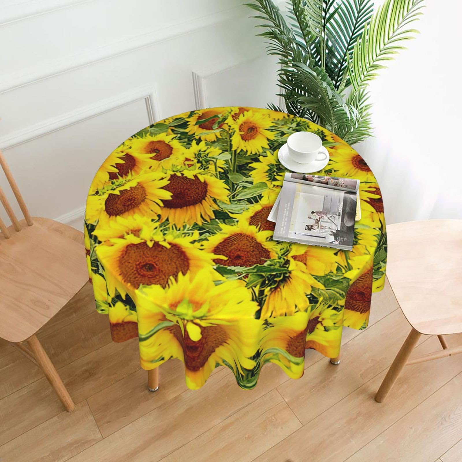 OXbnmm Sunflowers Print Soft Round Tablecloth 60in Polyester Washable Cover Cozy Gift for Mom Housewarming