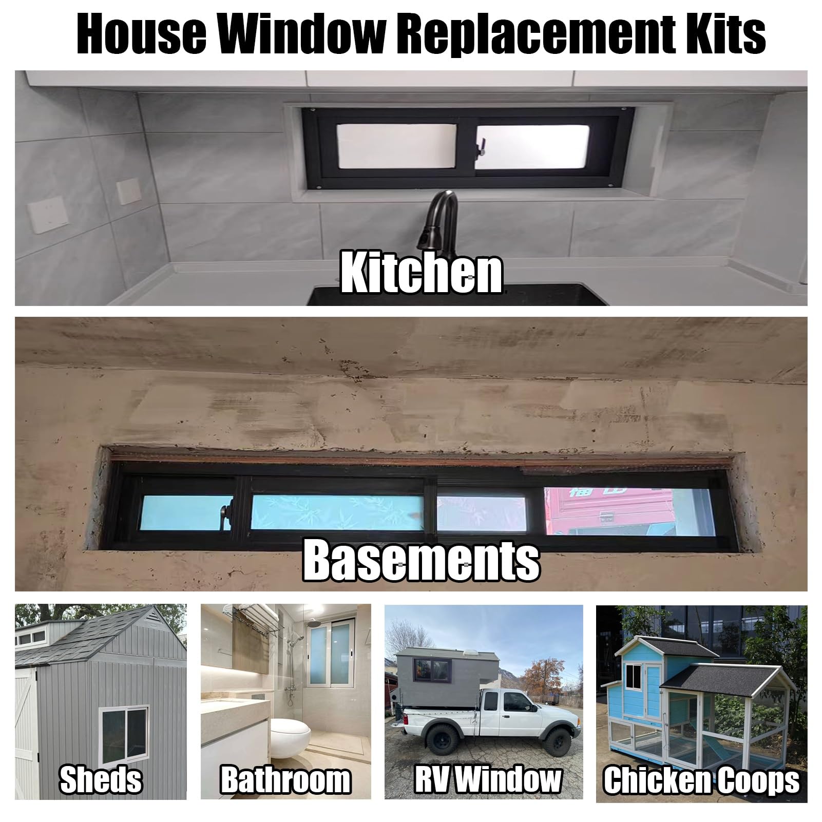 23X23 Black Basement Replacement Windows, Aluminum Sliding Window