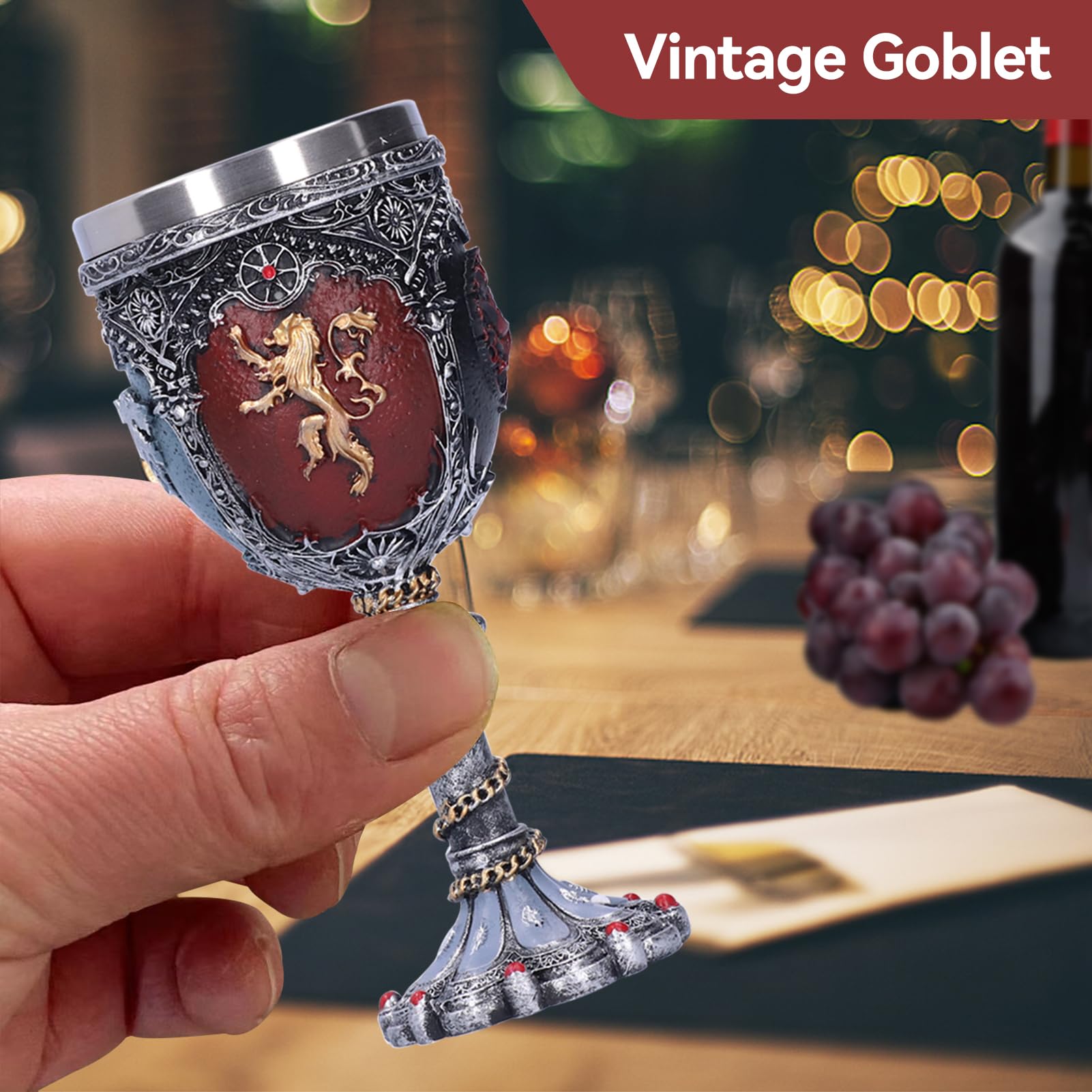 Cyrank Bicchiere vintage, bicchiere da vino in acciaio inox tazze medievali taglio calice goffratura 3D per forniture per feste di bar di Halloween