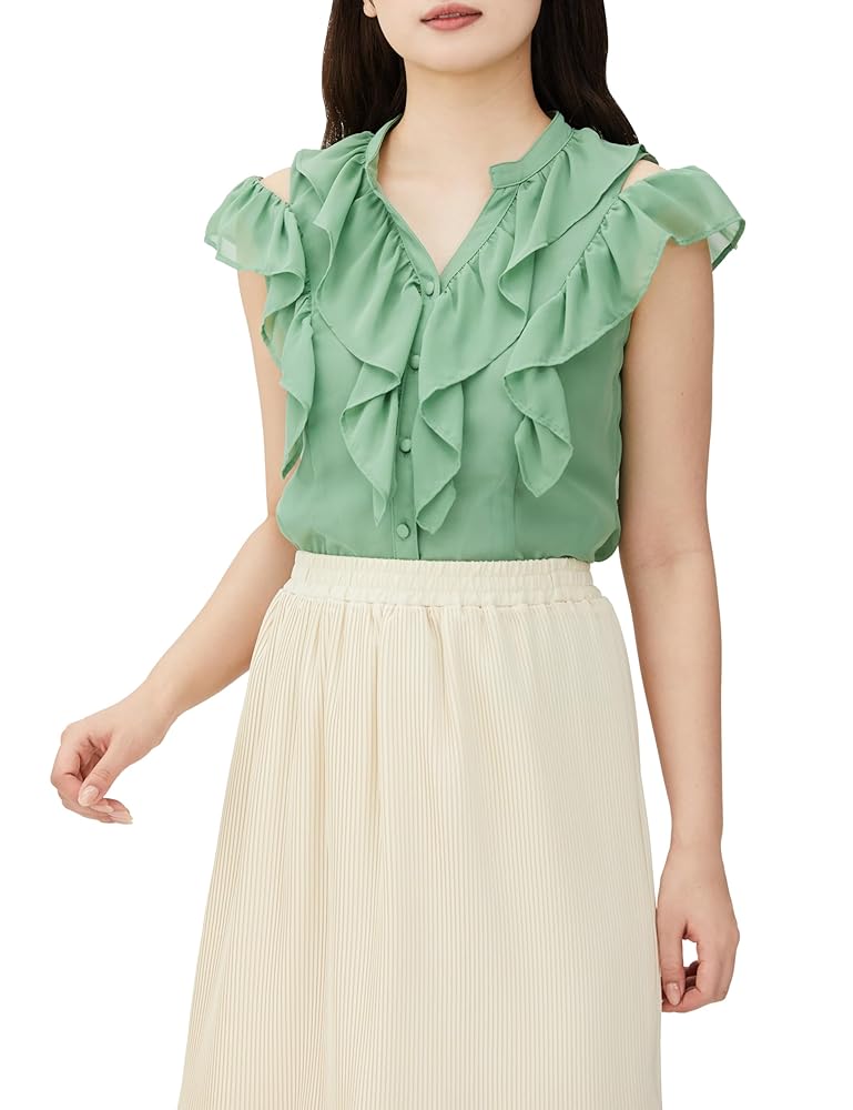 セルフポートレイト】ワンピース カットワーク フリル ノースリーブ