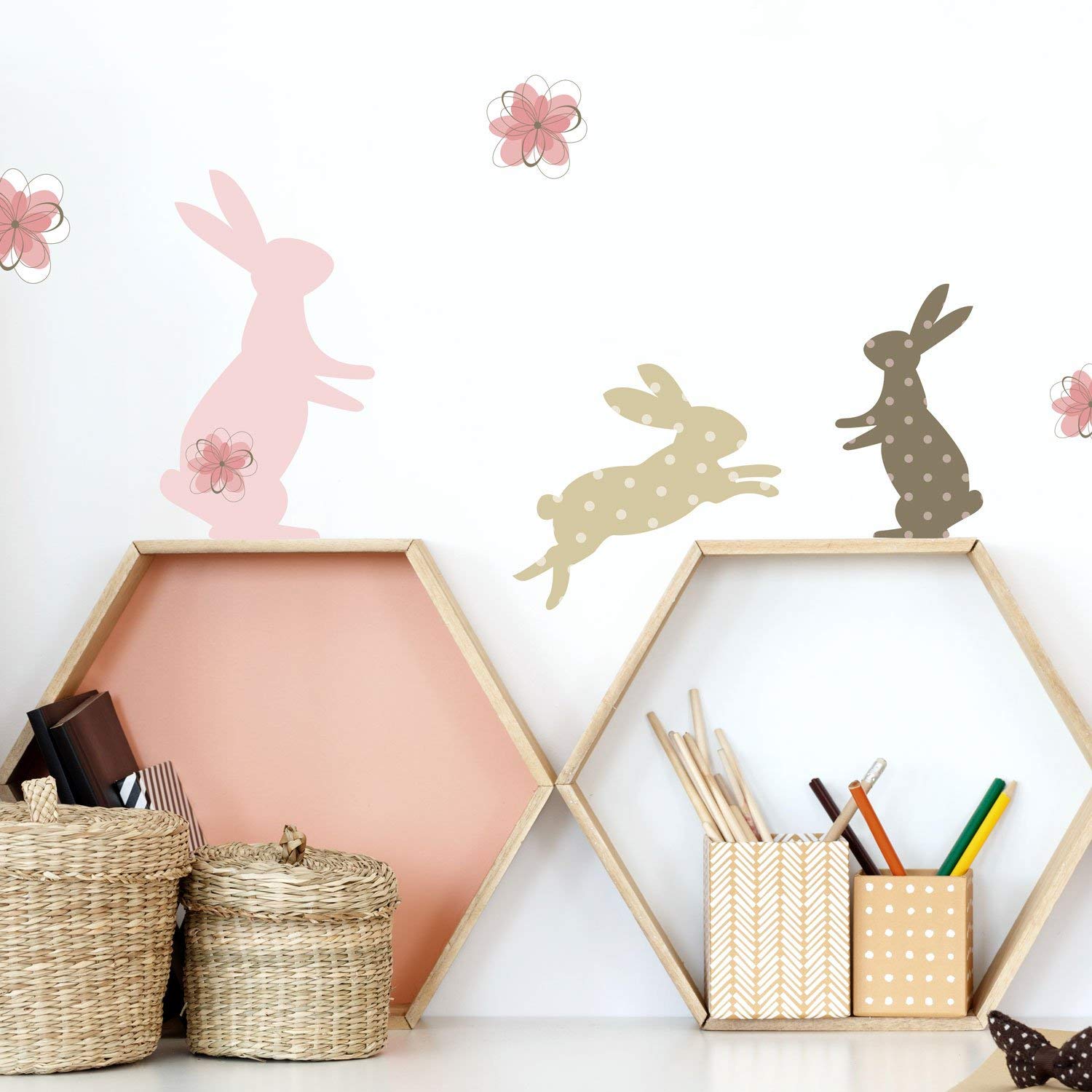 Stickerscape Bunny Wall Stickers (Pink - Regular) | Rabbit Wall Stickers | Perfect for Decorating a Woodland Themed Bedroom or Nursery | Easy to Apply, Cleanly Removable
