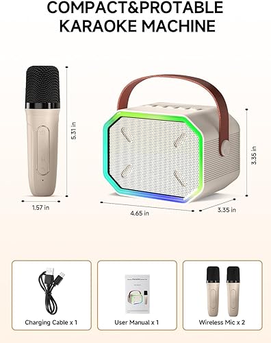 Miniatura 3 de Máquina de karaoke para niños y adultos, mini altavoz Bluetooth portátil con 2 micrófonos inalámbricos, luces LED para TV, fiesta en casa, regalo