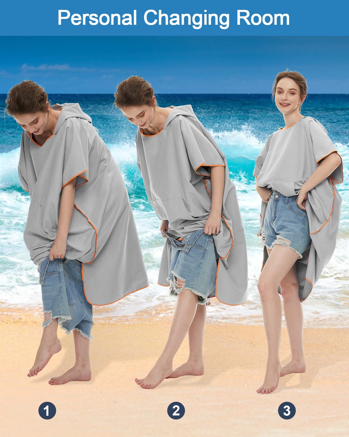 Poncho De Bain Adulte Avec Capuche - Serviette De Change à Séchage Rapide - Pour Plage, Surf, Piscine