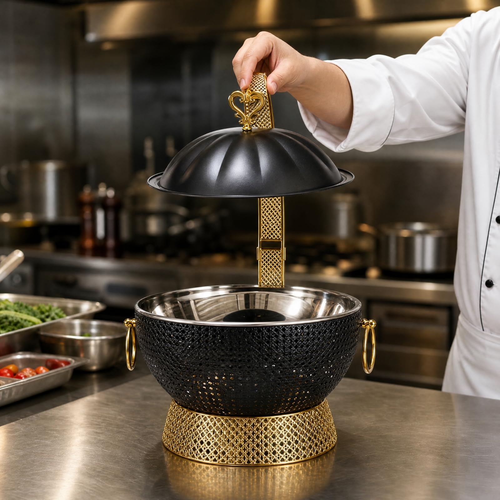 Chafing Dish Acero Inoxidable Erguido Plato Calentador con Base Resisn a la Corrosión Bufera para es, Reuniones Familiares,