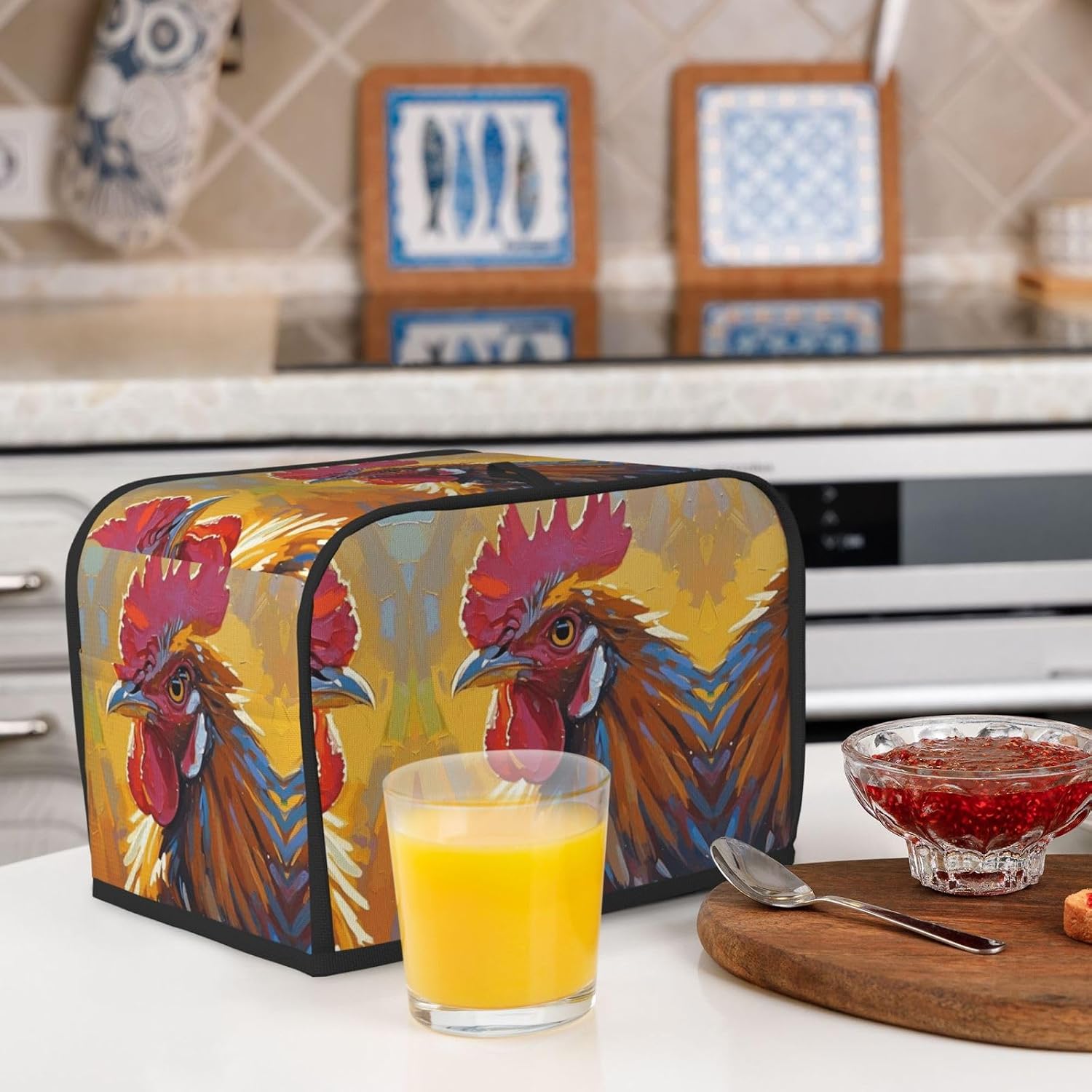 cock Toaster Cover 2 Slice, Waterproof Bread Machine Covers with Pockets Universal Size Kitchen Small Appliance Cover with Handle, Dust and Fingerprint Protection