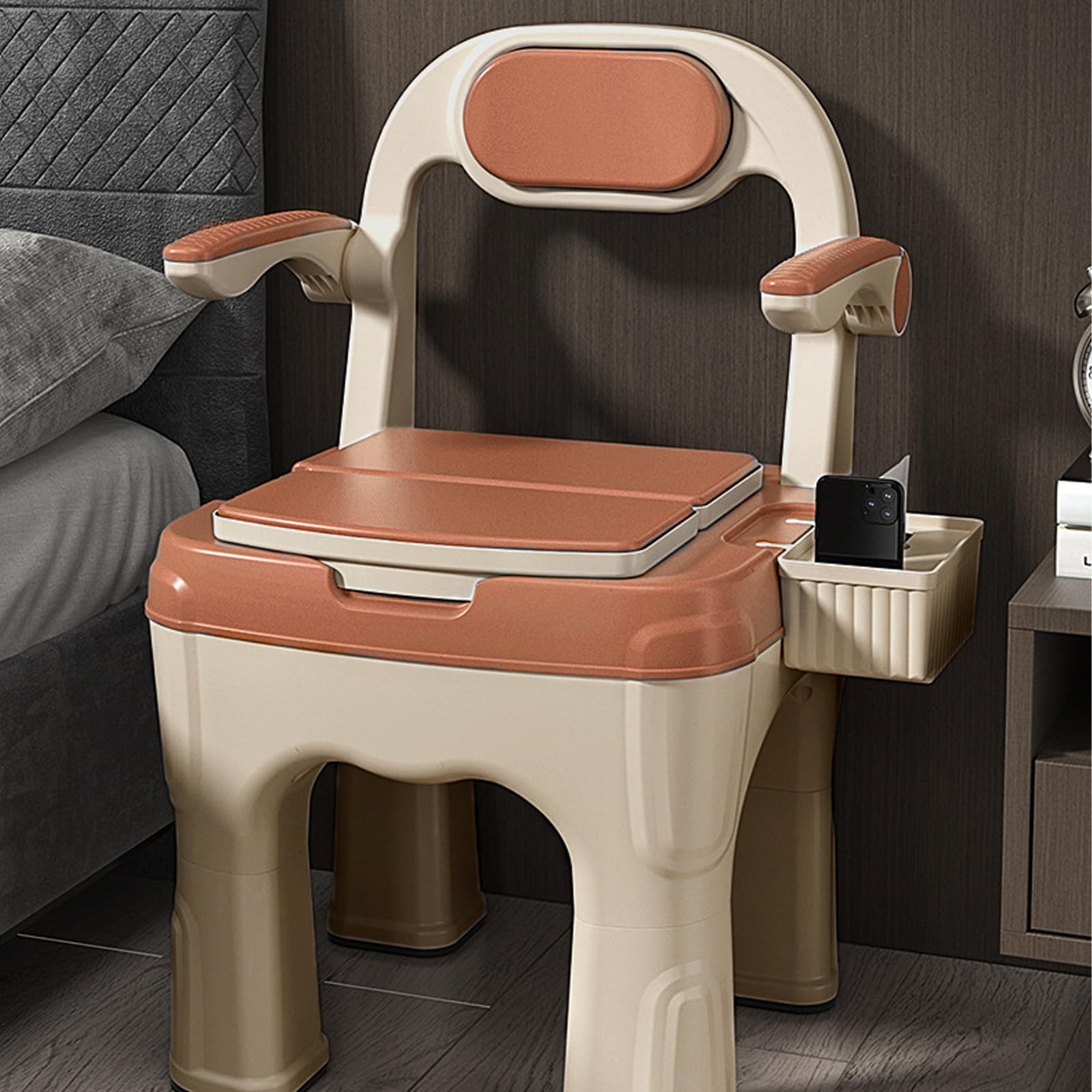 Bedside Commode Upgraded Safety Commode Toilet For Elderly And Disabled Portable Home Bedside Commode Chair Adult Potty Chair For Seniors With Armrests,Bedside Toilet-Supports 660 Lbs (Orange 1)