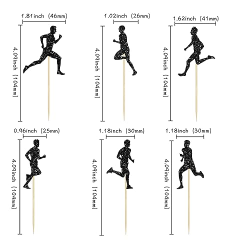 Miniatura 2 de Gyufise 24 piezas de adornos para cupcakes para correr, con purpurina negra, para deportes, fitness, para correr, para niños y niñas, fiesta de