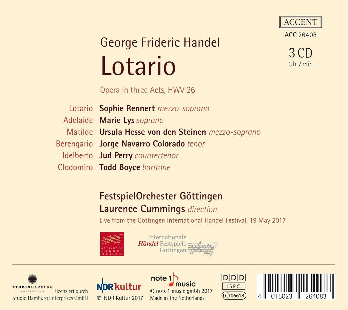 George Frideric Handel - Lotario HWV 26 Recording)