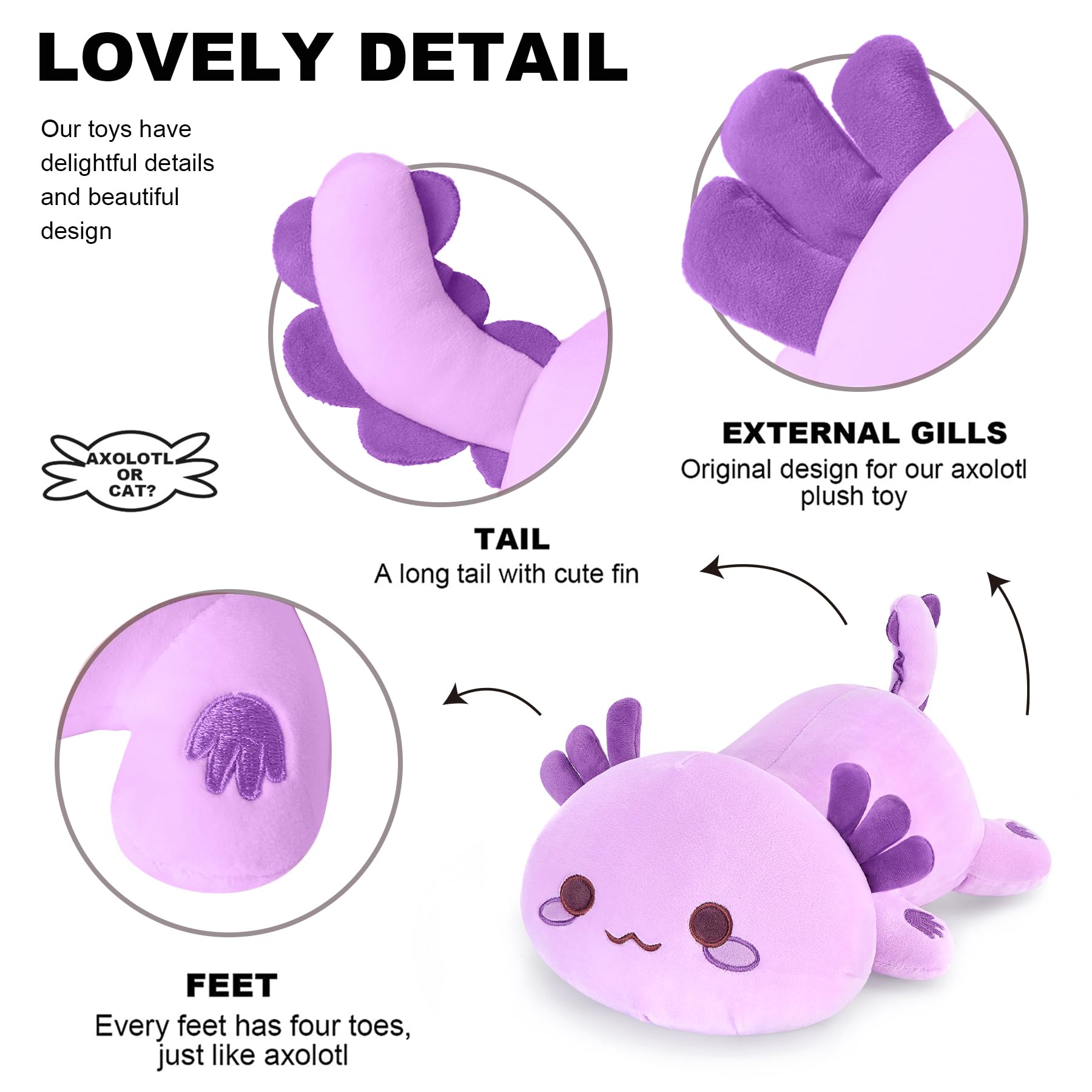 shownicer Plüschtier Axolotl Stofftier Kawaii Salamander Plüsch, Axolotl Kuscheltier Plüschkissen Spielzeug, Wurfkissen, Katze Plüsch Kissen, Schmusetier Geschenk Gefüllt für Kinder Mädchen Jungen