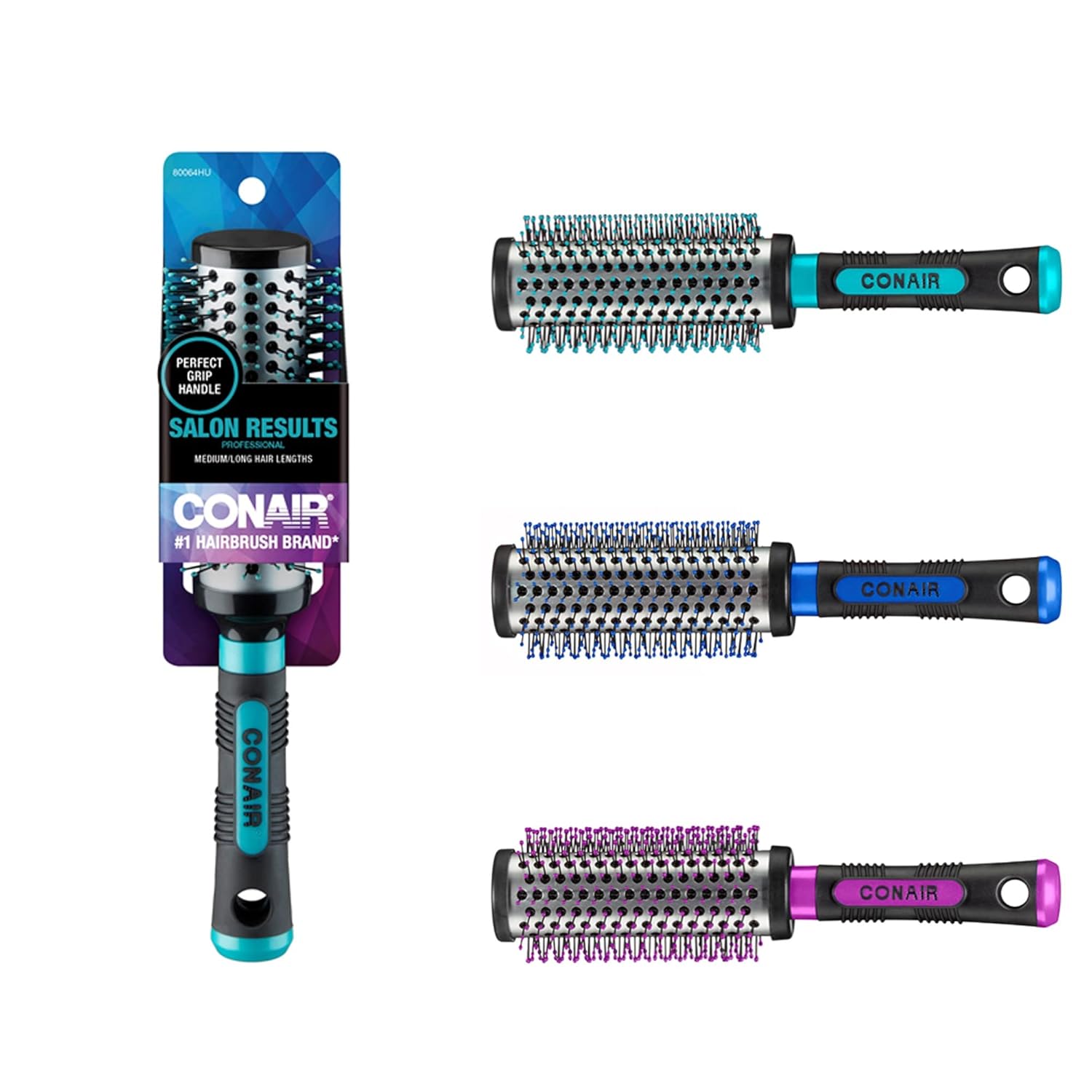 Conair Salon Results Professional Large Hot Curling Round Hair Brush with Nylon Bristles and Rubber-Grip Handle for Blow-Dry Styling (Colors and Packaging Vary), 1 Count : Everything Else