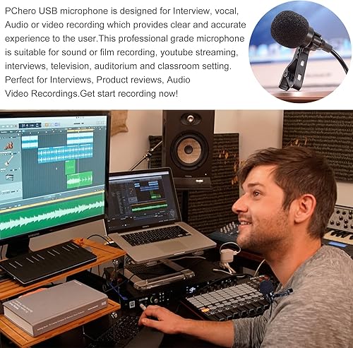 Miniatura 8 de PChero Micrófono de solapa USB Lavalier, micrófono de computadora USB con clip para PC, Mac, laptop, YouTube, Skype, Tiktok, grabación, podcasting,