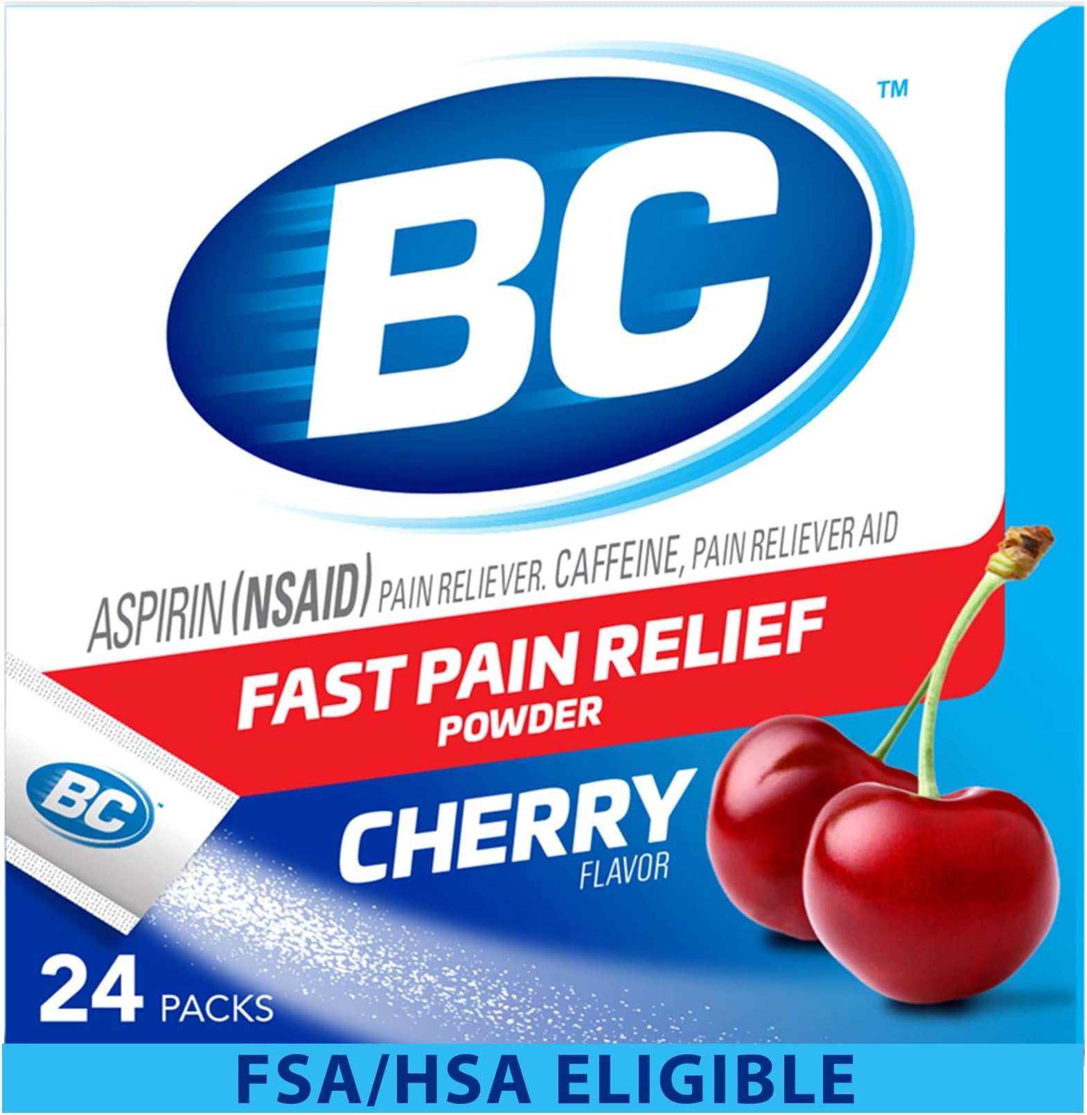 BC Powder Pain Reliever, Cherry Flavor Aspirin Dissolve Packs, 24 Count Powder Packets