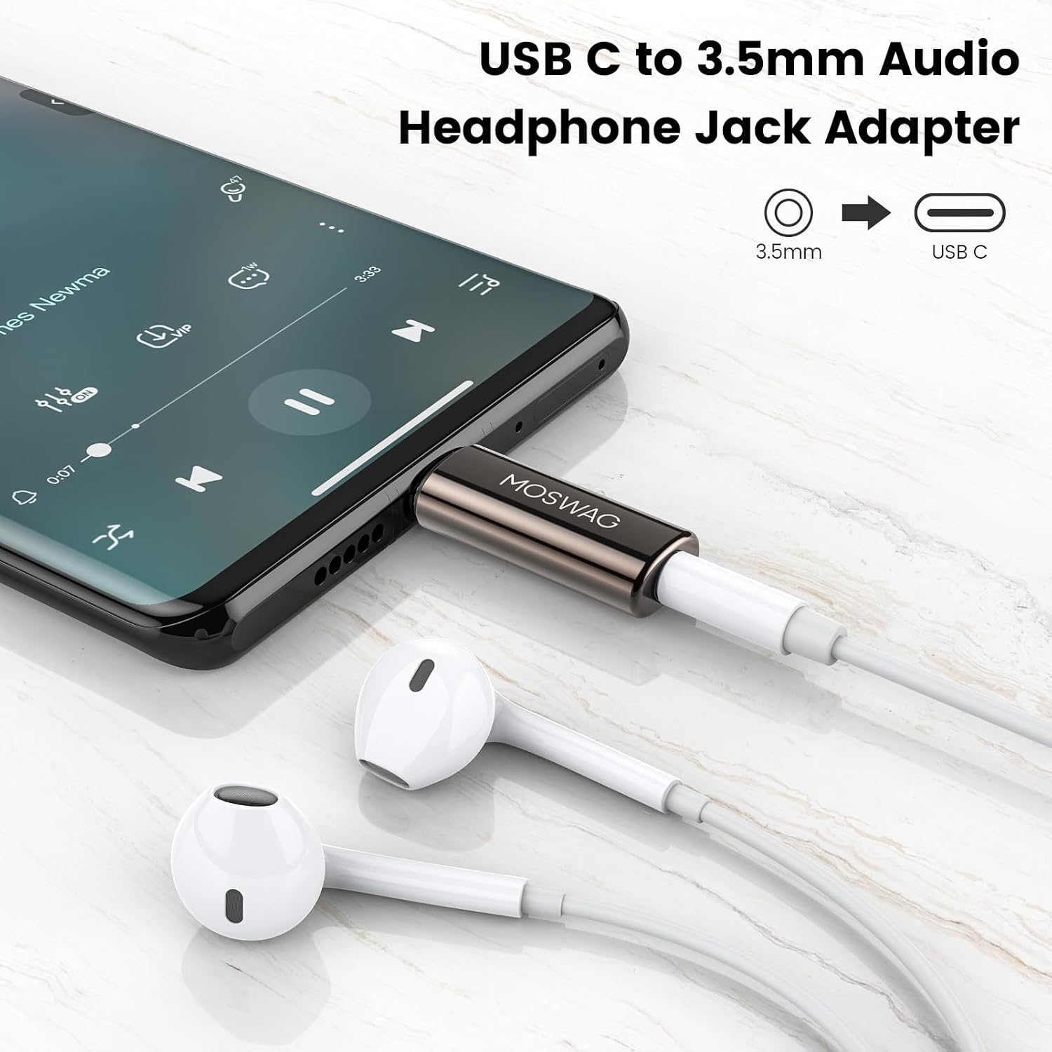 MOSWAG USB C to 3.5mm Audio Headphone Adapter, Typc C to 3.5mm Aux Adapter image 2