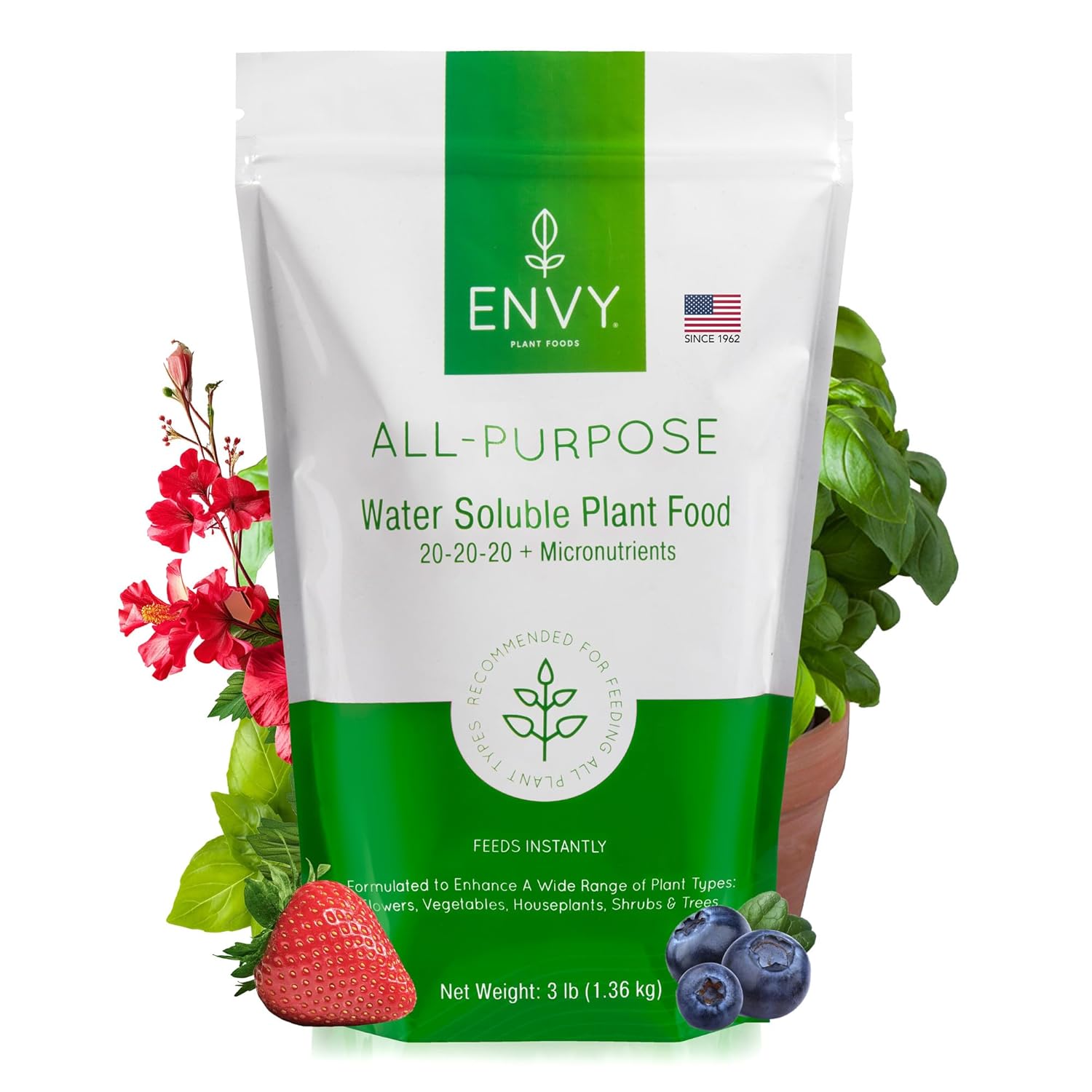 ENVY All-Purpose Plant Fertilizer, 3 Pound - Makes 300 Gallons, for Indoor and Outdoor Plants, Pet Safe, Water Soluble, Made in USA