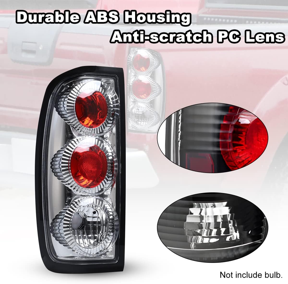 ROXX Tail lights for 1998-2004 Nissan Frontier, Taillights Cover with HD Lens, Black Housing, Tail Lamps Replacement, Passenger & Driver Side (Chrome Housing+ Clear Lens)