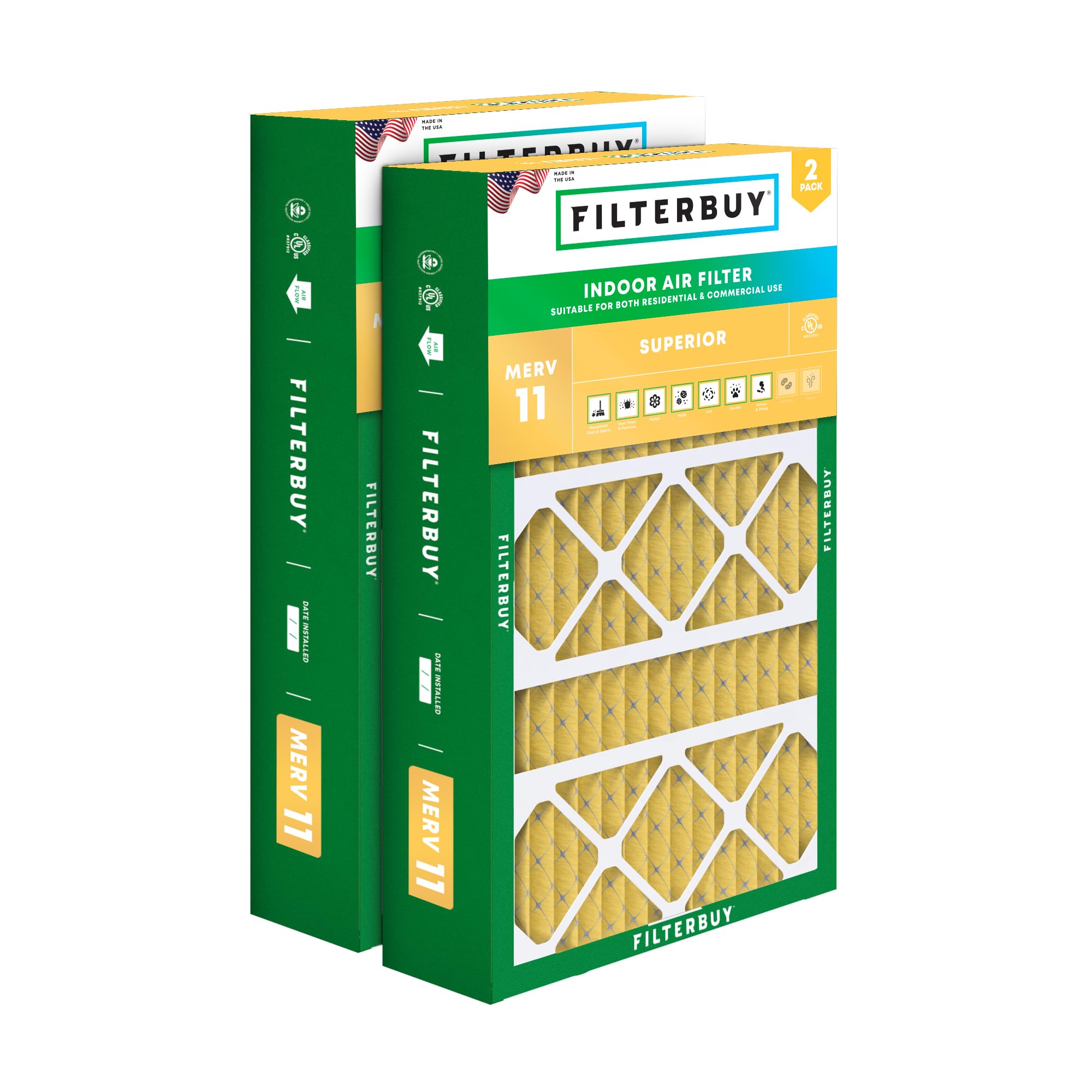 Filterbuy 17x26x4 Air Filter MERV 11 Allergen Defense (2-Pack), Pleated HVAC AC Furnace Air Filters Replacement for Lennox (Actual Size: 16.56 x 25.94 x 4.13 Inches)
