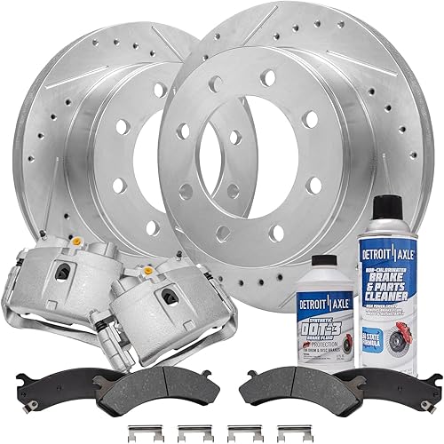 Miniatura 93 de Detroit Axle - Kit de freno delantero para Ford Explorer Mercury Mountaineer 2002-2005 Bujes de rodamiento de rueda perforados y ranurados rotores