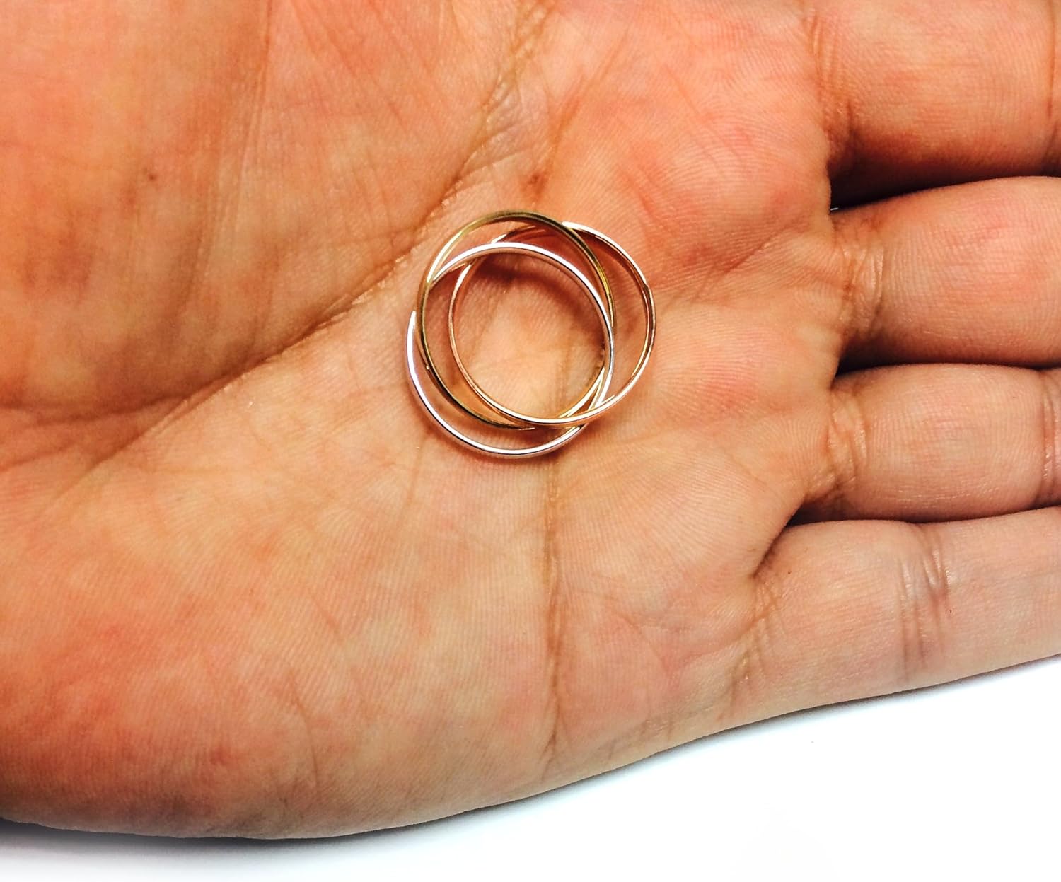 Jewelry Affairs 14K Gold Trinity Tri-Color Hollow Rolling Ring