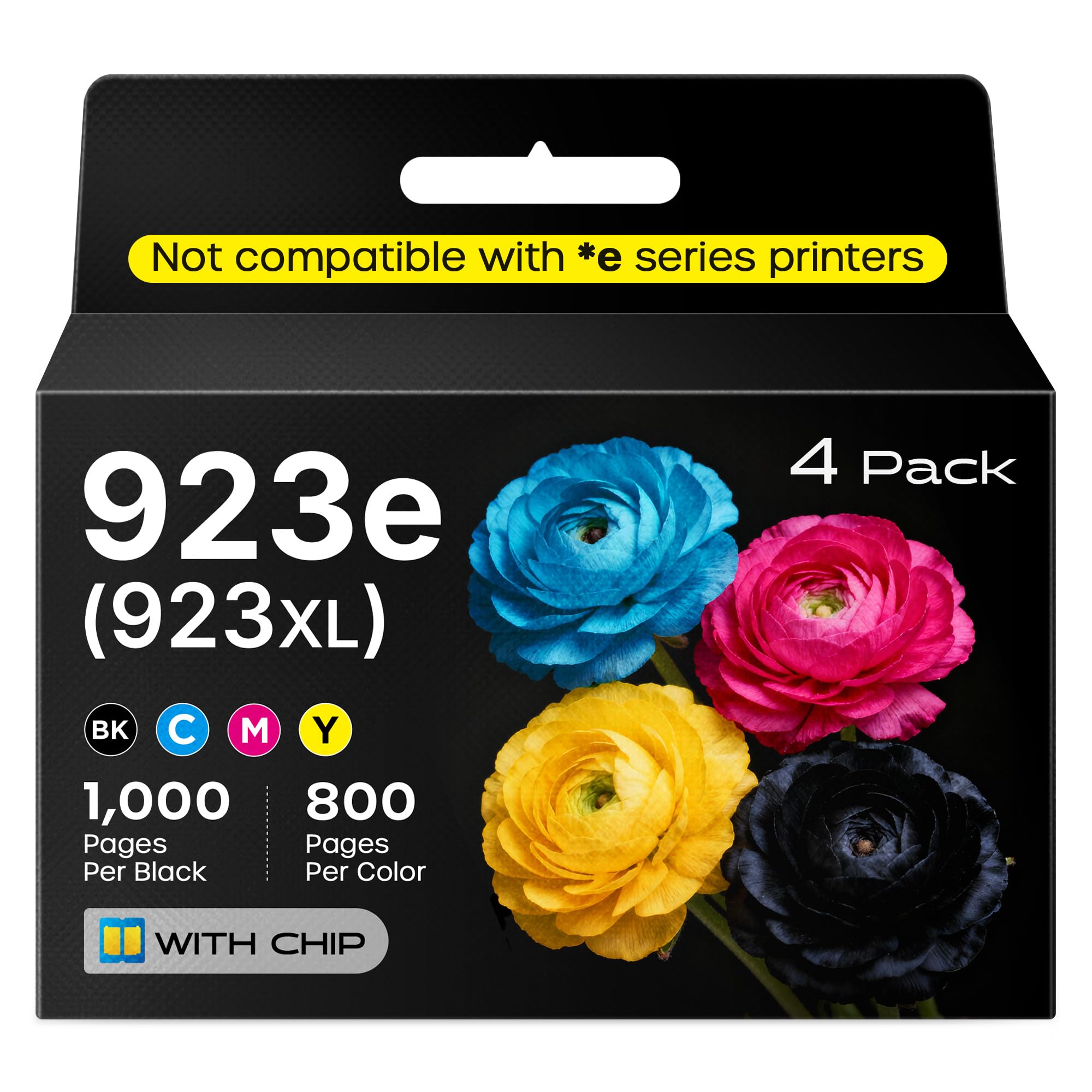 923e 923XL Lot de 4 cartouches d'encre compatibles avec 923e 923 XL pour imprimantes HP OfficeJet Pro 8120 8123 8130 8133 (BK/C/M/Y)