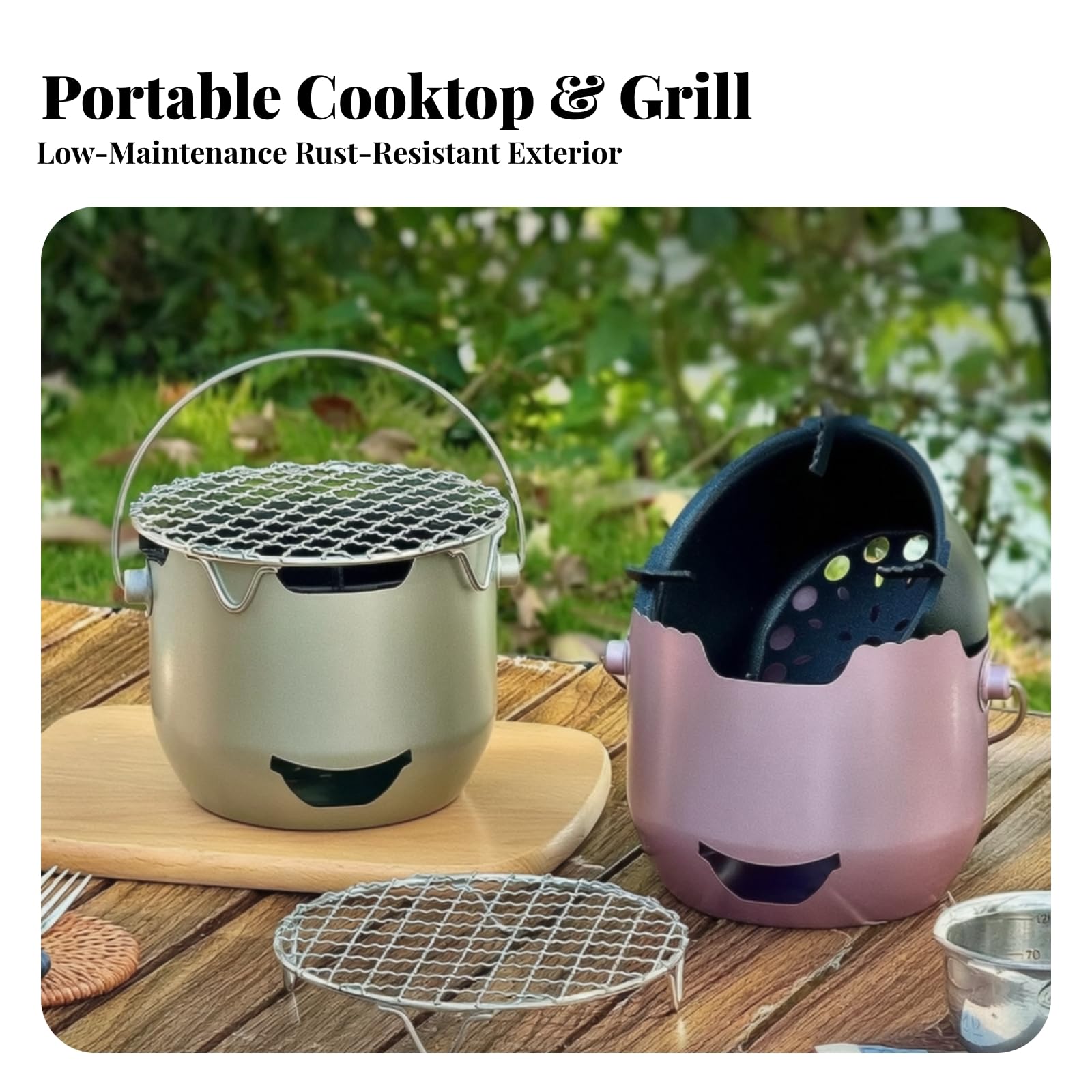 Griglia a Carbone Portatile Robusto Leggero, Griglia da Campeggio Portatile, senza Elettricità, per Giardino,