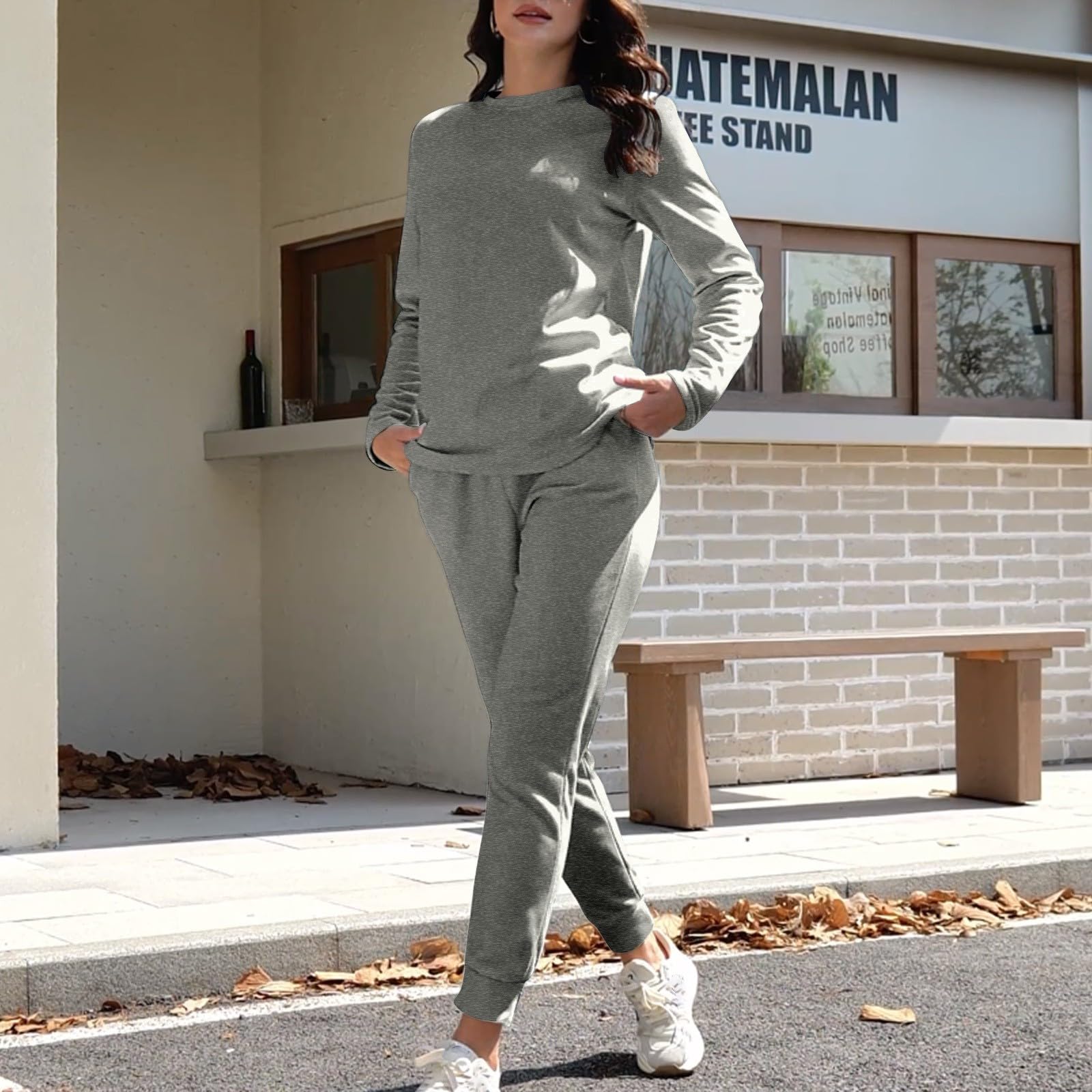Generisch Calda canottiera da uomo comoda, casual, tinta unita, girocollo, maniche lunghe, in pile, con elastico in vita, spessa, calda con maglietta da sci da donna