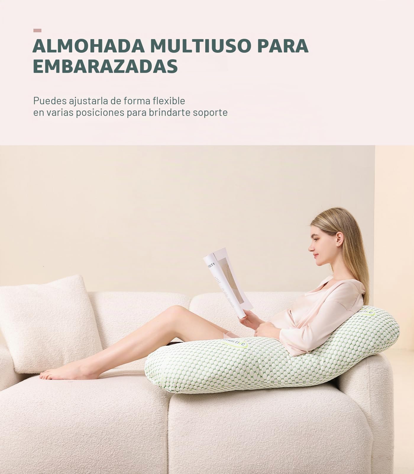 Oternal Almohada de embarazo para mujeres embarazadas, almohada corporal suave para embarazo, apoyo para espalda, caderas, piernas, almohada de maternidad con funda de almohada desmontable y ajustable