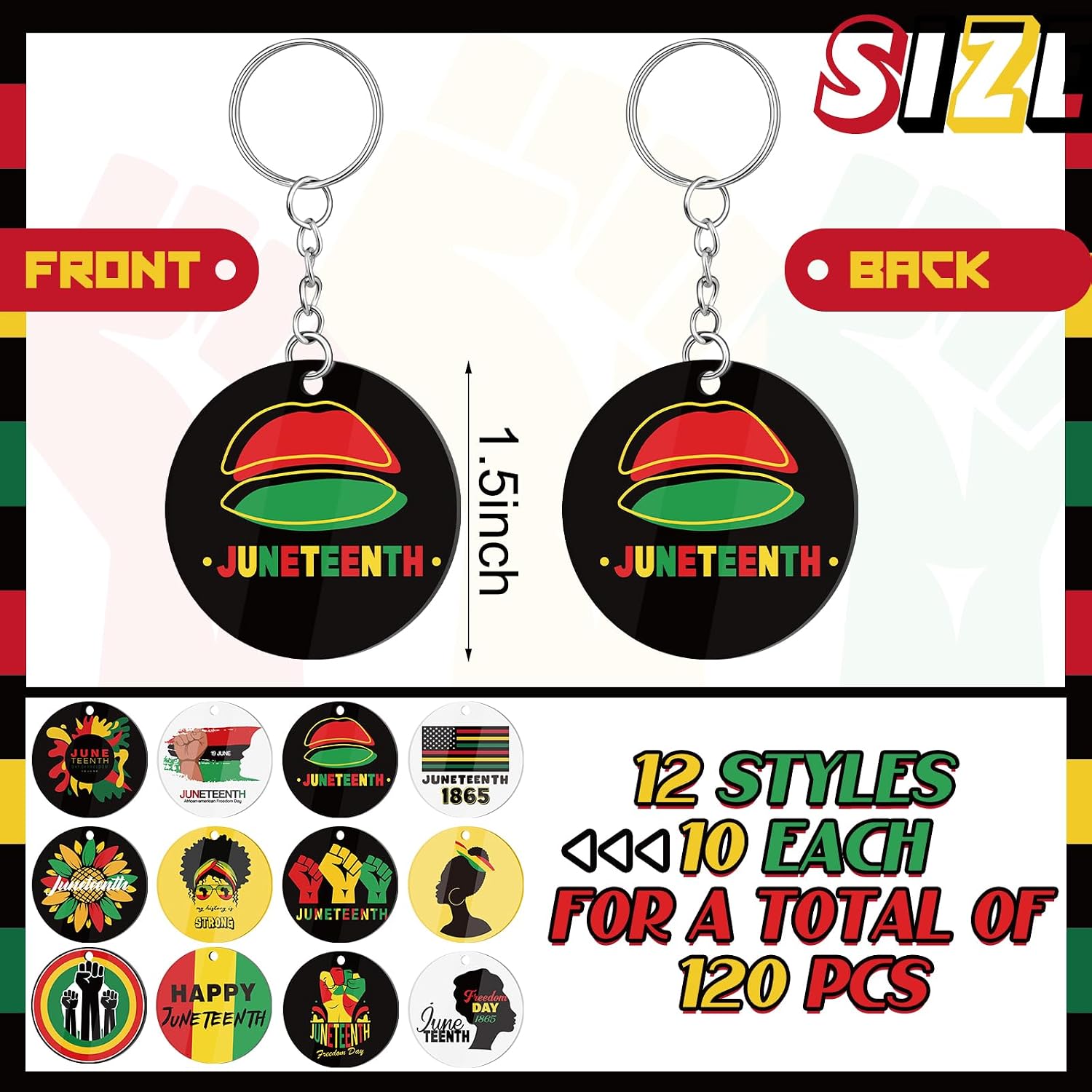 Sureio 120 Pcs Juneteenth Keychain Bulk Gifts Juneteenth Day Party Favors Acrylic Heart 1865 Territory African American Festival Freedom Decorations Supplies Goodie Bag Stuffer Women Men Accessories