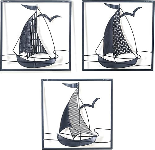 Miniatura 6 de Deco De Ville Diseño moderno contemporáneo, estilo náutico, velero, botes temáticos de metal, escultura de pared, decoración marina, velero, H