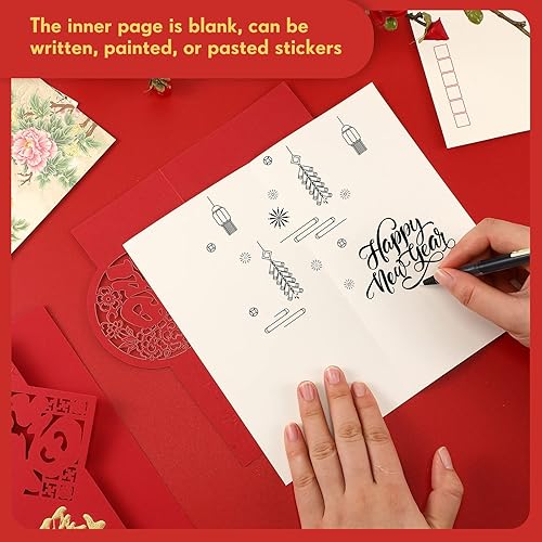 Miniatura 4 de Sabary 8 tarjetas de Año Nuevo chino con sobres para 2026 tarjetas de felicitación de Año Nuevo lunar hueco con sobres navideños para deseos,