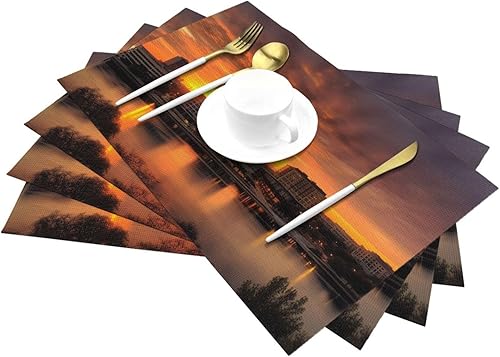 Miniatura 6 de 6 PCS PVC Placemats Set Place Mats Irving Texas Sunset Non-Slip Weave Place Mats 12" x 18" Farmhouse Table Mat Set for Family Dinners Wedding Parties