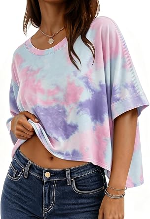 Oversized Tshirts for Women Summer Graphic Half Sleeve Flowy Crop Tops