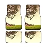 4-Piece Car Floor Mats Set Non-Slip Auto Floor Mat All-Weather Front Rear Car Foot Mat Tree with Branch Scenery Universal Cars Carpet Mats,Decorative Foot Rugs for SUV, Vans,Trucks