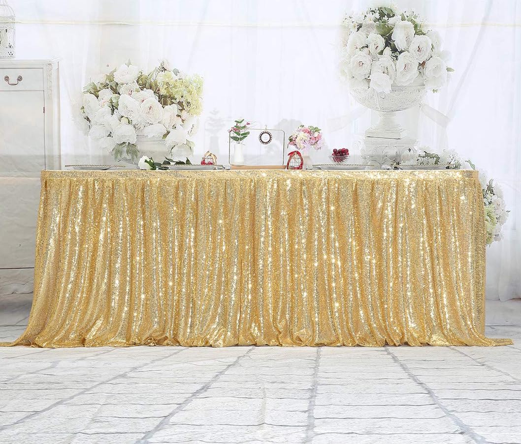 Juya Delight Cekinowa spódnica na stół prostokątny okrągły obrus na przyjęcie ślub baby shower dekoracja (jasne złoto, L 9 m (wys.) 76 cm)