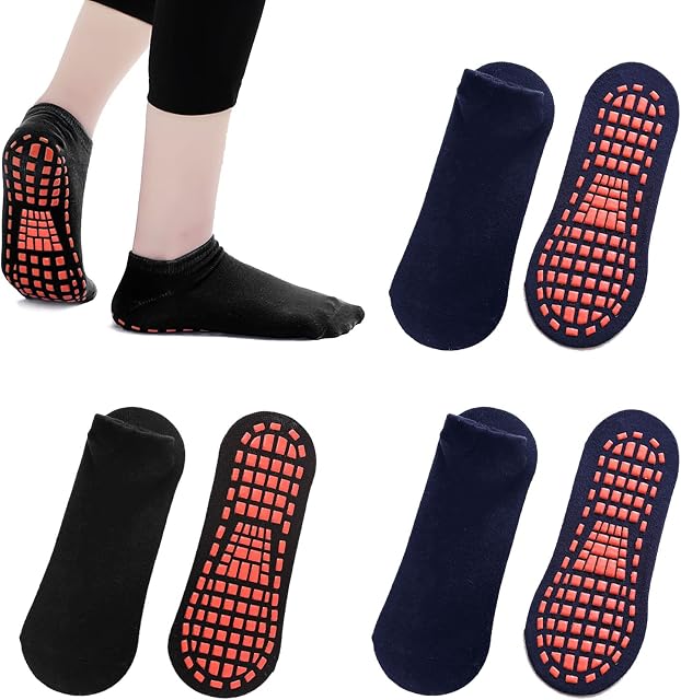 TSHAOUN 4 Pairs Non Slip Yoga Pilates Socks,Yoga Socks for Women&Men with Grips, grip socks for Yoga Home Workout Barre Pilates Ballet
