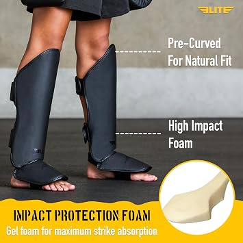 Elite Sports Muay Thai MMA Kickboxing Boys and Girls Shin Guards for Age 4 to 14 Years, Instep Guard Sparring Protective Leg Shin Kick Pads for Kids