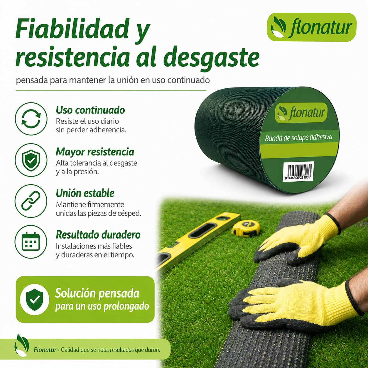 Banda de Solape adhesiva para Césped Artificial - 10m x 15cm | Adhesivo Fuerte | Resistente a la Humedad, Duradero, Interior y Exterior, Unión para moquetas y alfombras
