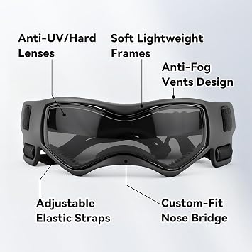 Dog Goggles Small Breed, Small Dog Sunglasses with UV Protection, Outdoor Pet Eyewear for Riding Biking Hiking, Adjustable Straps, Black S