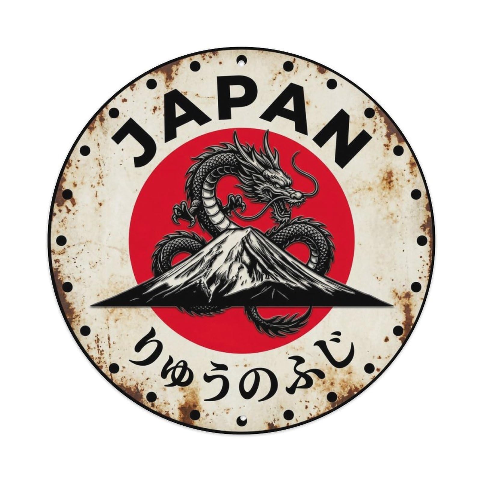 Fuji Dragon Japan Mythical Peak Mountain Rustic Metal Tin Sign
