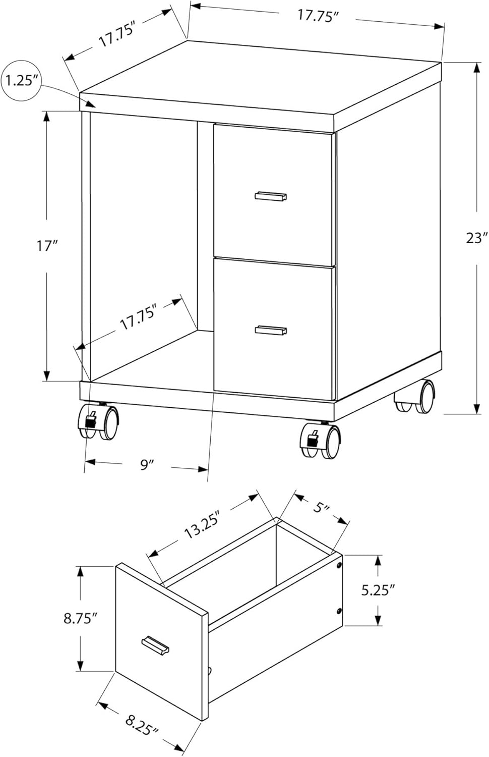 Monarch Specialties I Reclaimed-Look 2 Drawer Computer Stand/Castor, Dark Taupe