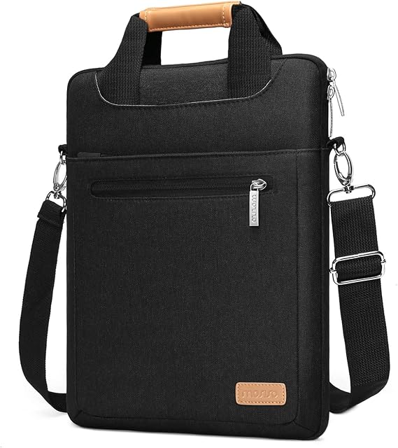 MOSISO Vertical Laptop Messenger Shoulder Bag Compatible with MacBook Air/Pro,13-13.3 inch Notebook, Compatible with MacBook Pro 14 inch 2023-2021 A2779 M2 A2442 M1 with Zipper Pockets & Belt, Black