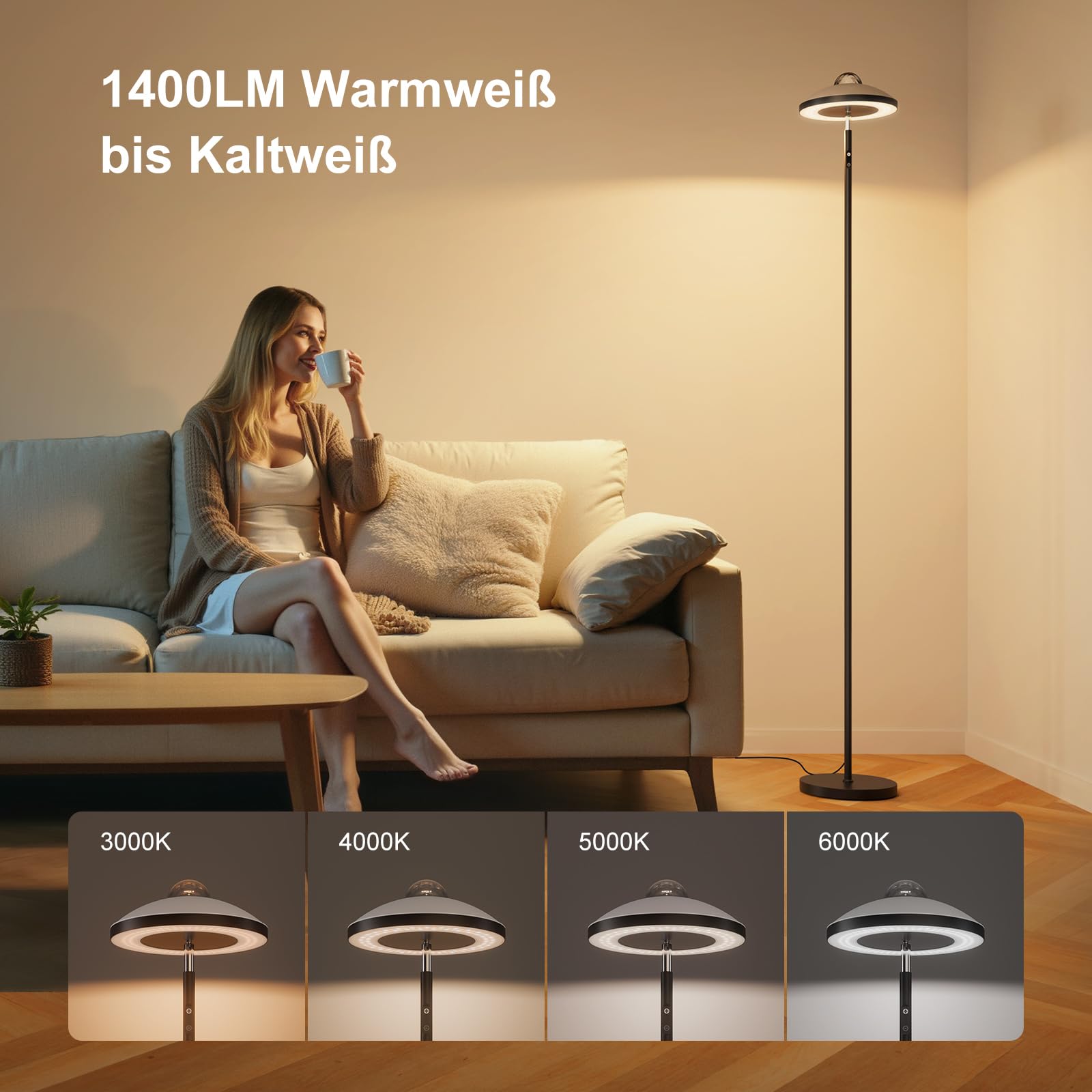 DUSKTEC 3-in-1 Stehlampe mit Galaxy Star & RGB Aurora Projektor, magnetischer Fernbedienung & Touch-Steuerung, 1400 lm, 3000K-6000K einstellbares Weiß, 10%-100% dimmbar für Wohnzimmer, Schlafzimmer