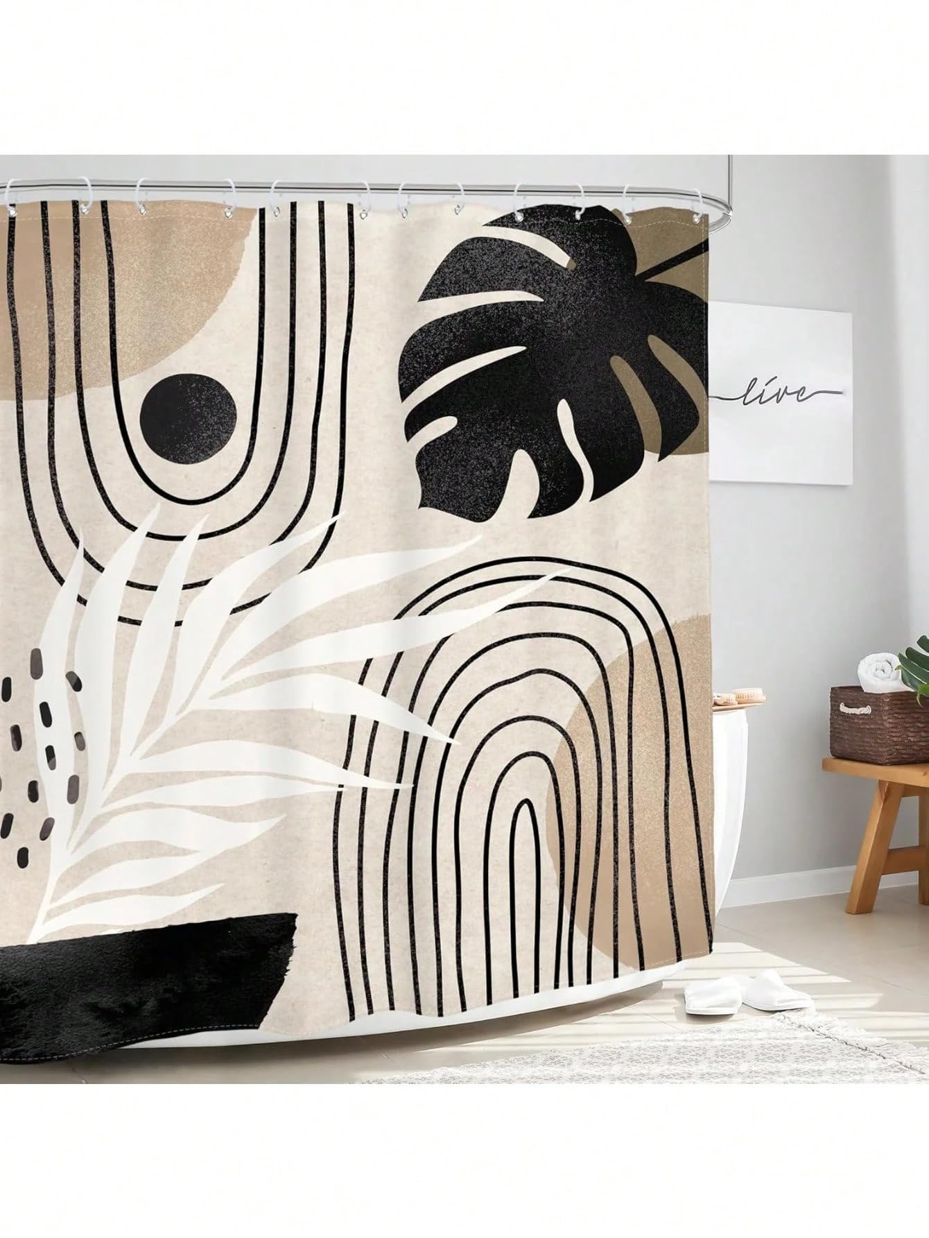awitufhgp Boho Shower Curtain With Hooks, Abstract Mid Century Bathroom Curtains, 3D Digital Painting Patterns Bathroom Partitions(275x180cm/108x71in(WxH))
