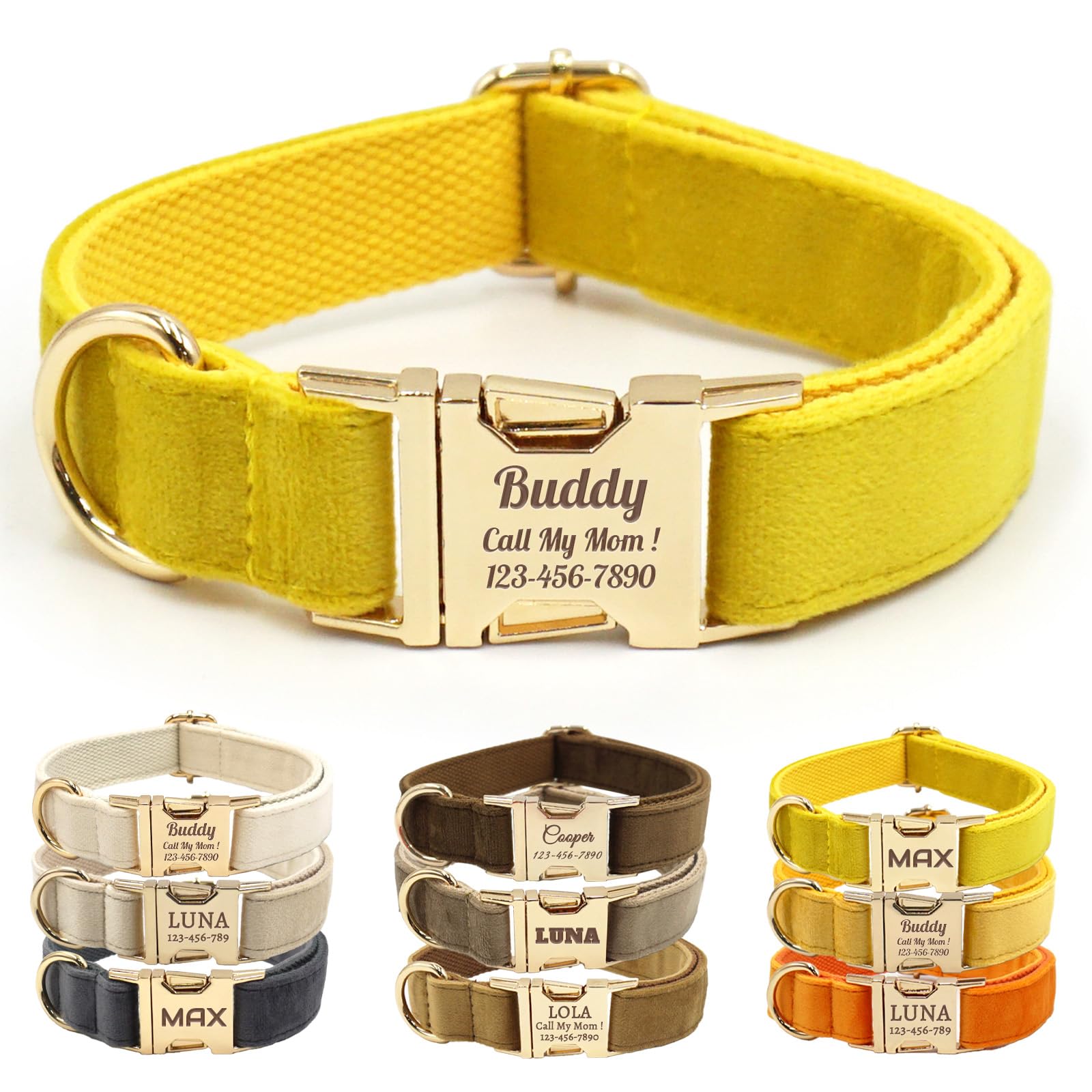 Collier personnalisé en velours d'exception et boucle en métal pour chien XL