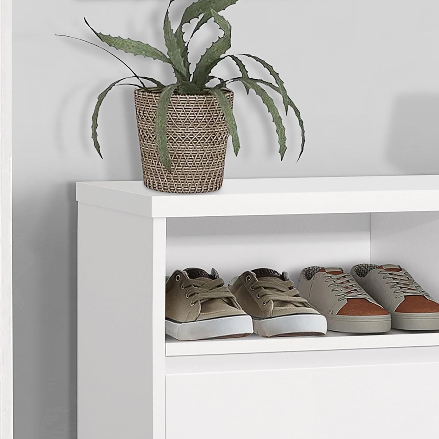 Kings Brand Furniture - Elgin Modern 2-Door with Open Shelf Shoe Rack Storage Cabinet, White