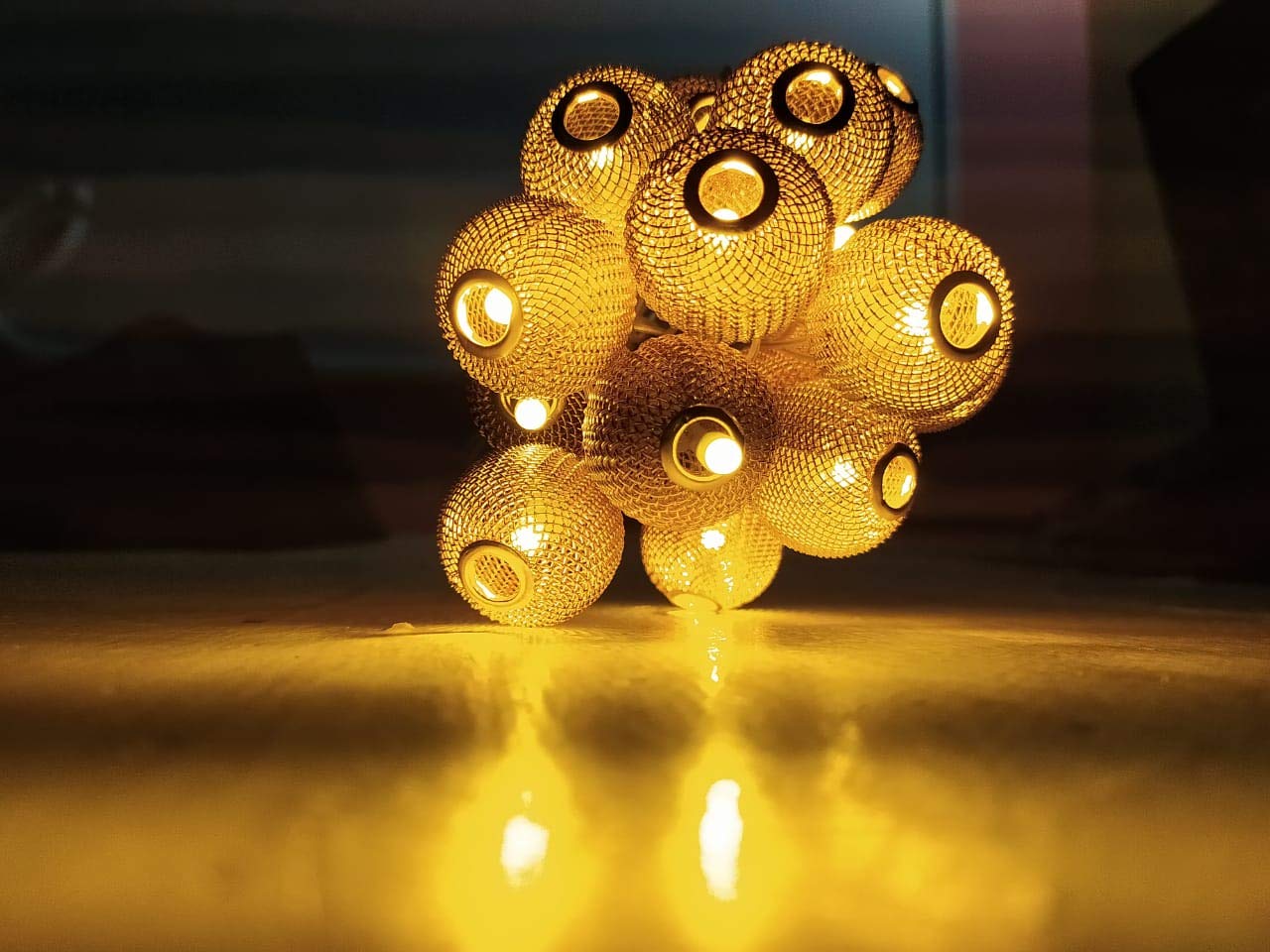 Improvhome 16 Led Metal Golden mesh Lantern Decoration Light Direct Plug in for Diwali and Other Home Decorations - Warm White