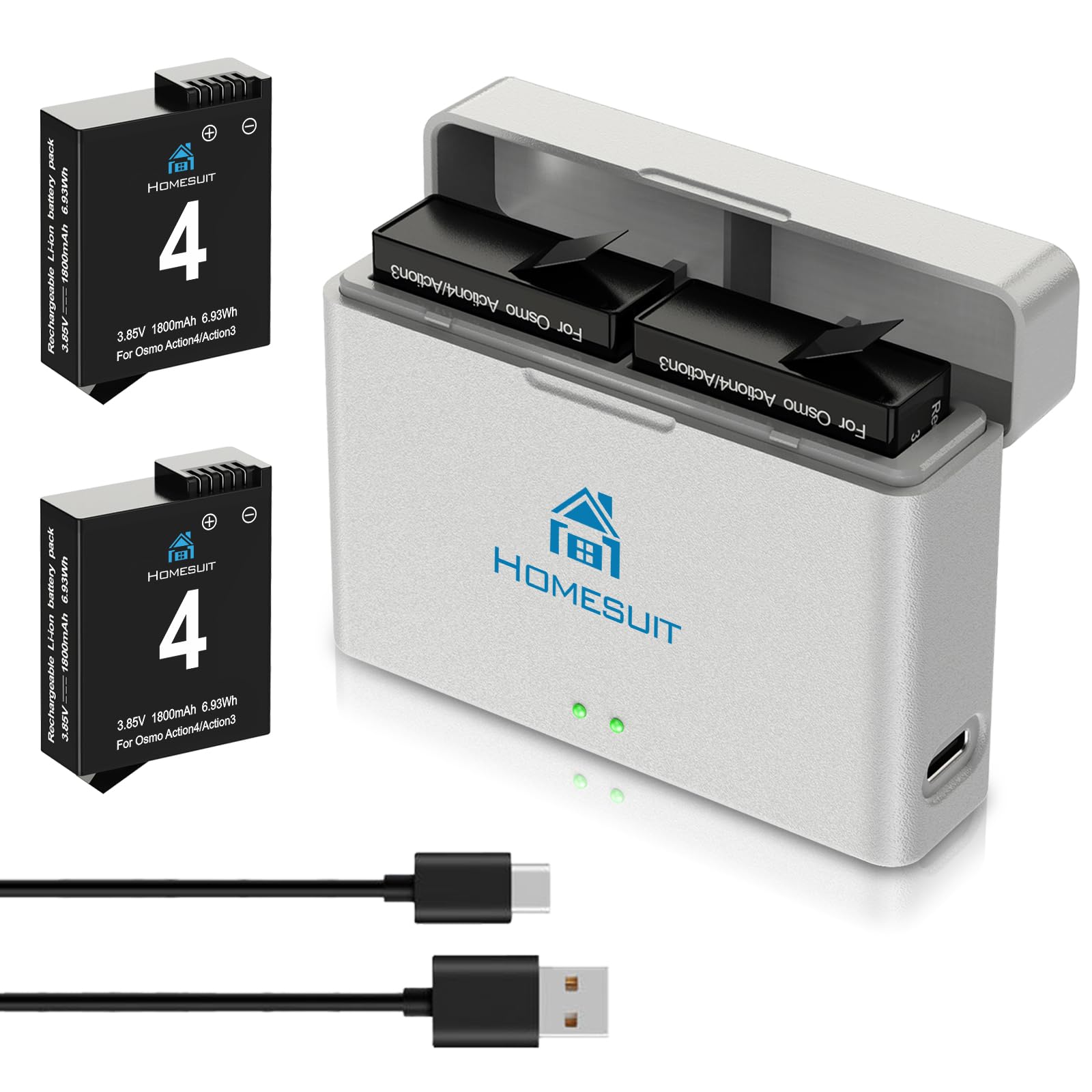 2 Batterie E Caricatore Per DJI Osmo Action 4/3 - 1800mAh, Ricarica Rapida USB - Foto 12