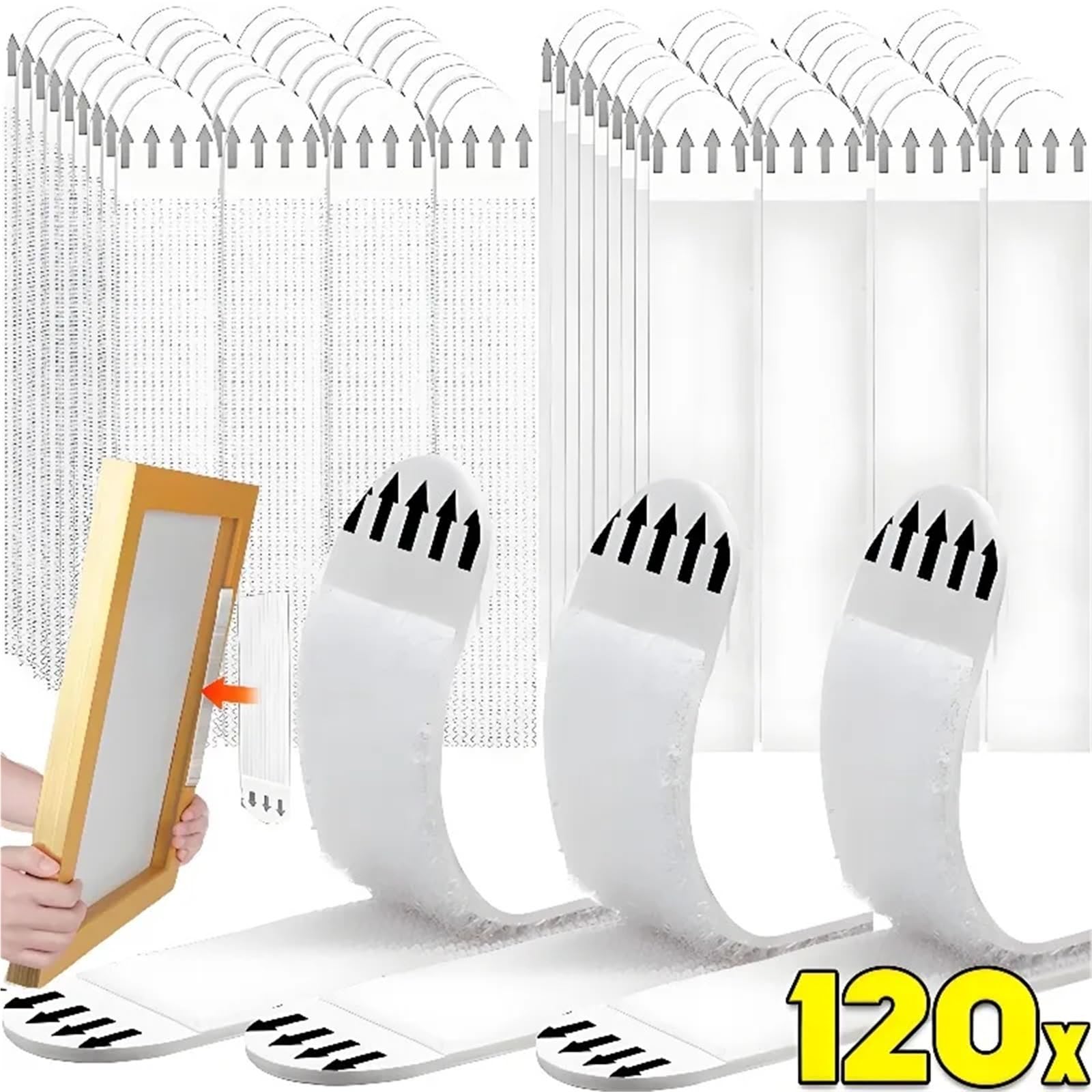 Bild Aufhänger Stanzfreie Rahmenbandstreifen, doppelseitige Bildaufhängestreifen, Klebeband for die DIY-Montage von Fotos, feste Wanddekoration(60 Pairs)